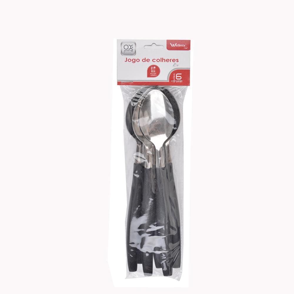 Colher De Mesa De Inox Cabo Plastico Rio Preto 6 Peças 20Cm