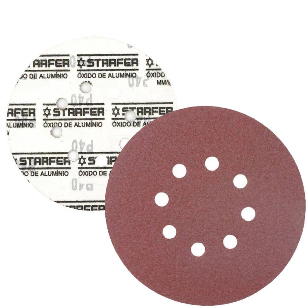 Kit 50 Disco de Lixa Fecho Aderente Vermelho Pluma 8 Furos 115mm Grão 100 - Starfer