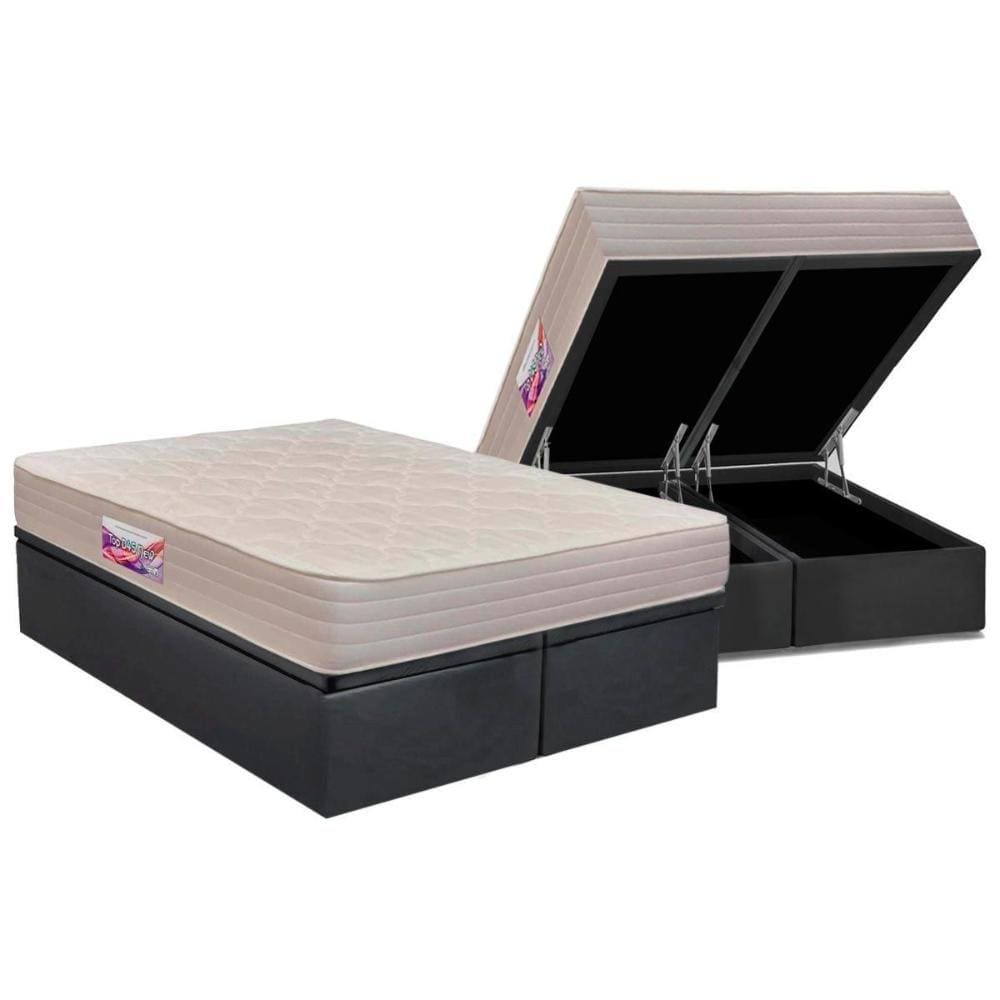 Conjunto Box Baú Queen: Colchão Espuma Herval D45 New Top Double Face + Base CRC Courano Gray(158x198)