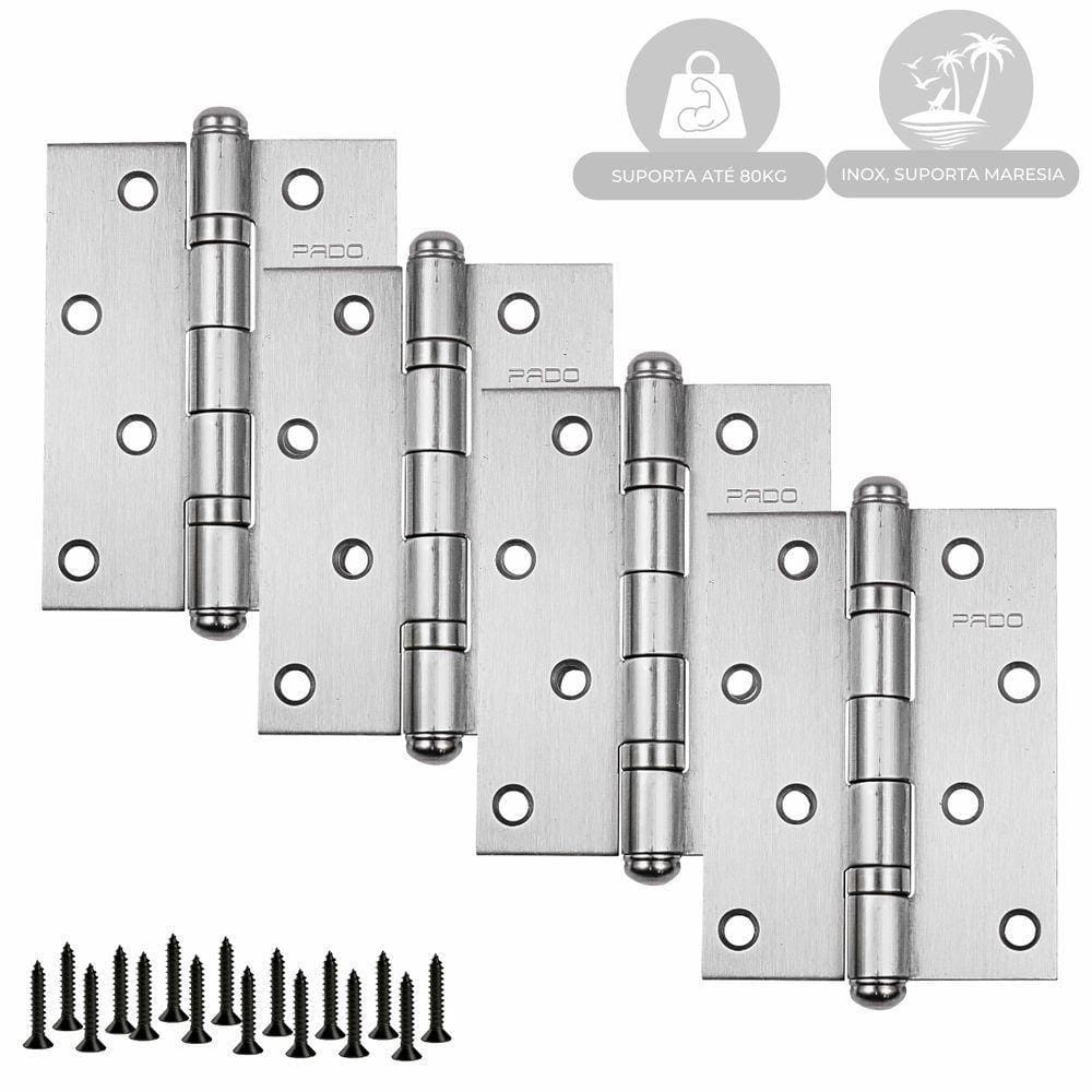 Dobradiça Porta Pado 4030 Inox Escovada Rolamentada 4 Peças