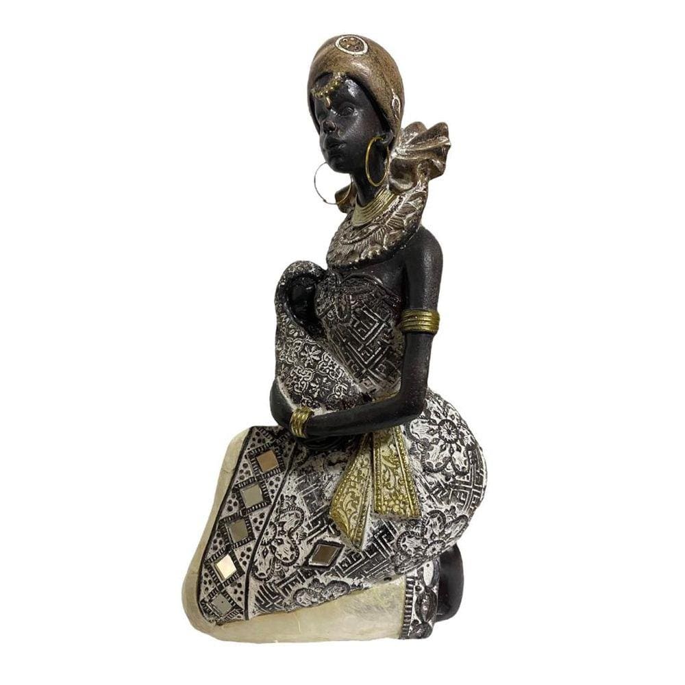 Escultura Decorativa de Luxo Mãe Familia Africana Filhos