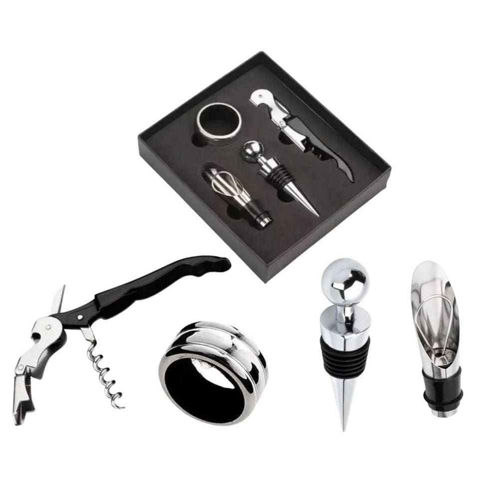 Kit Acessórios Para Vinho 4 Peças Caixinha Para Presente
