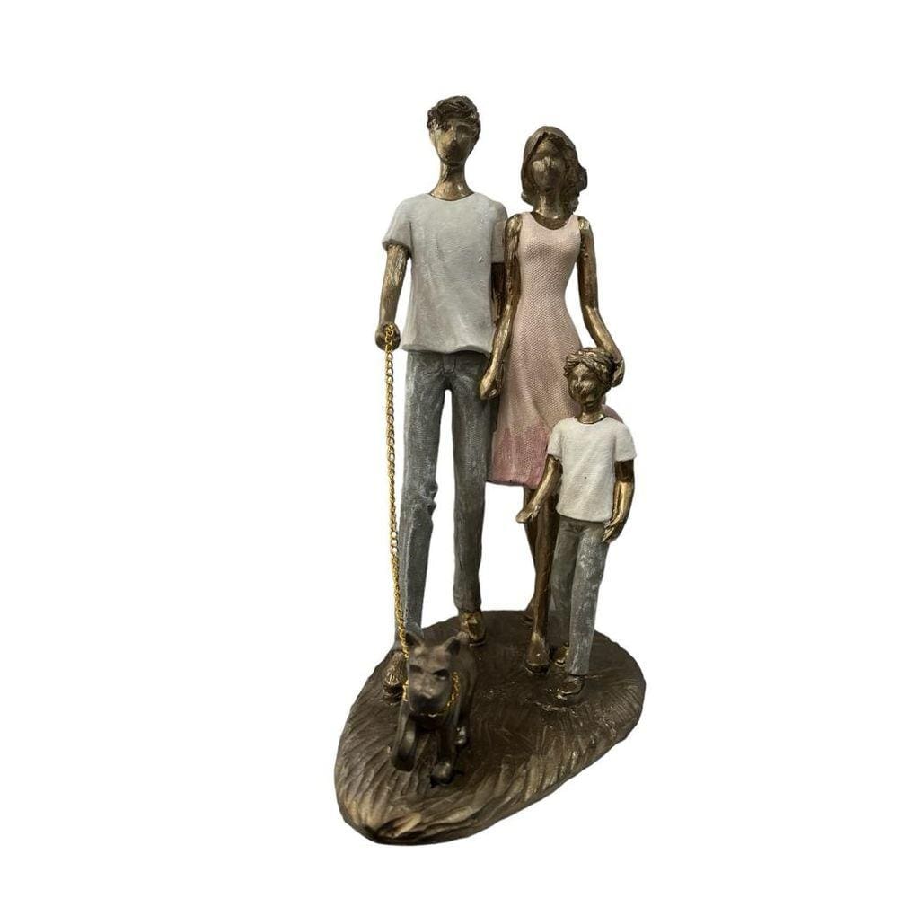 Escultura Estatua Família união Pai Mãe Filho cão passeio