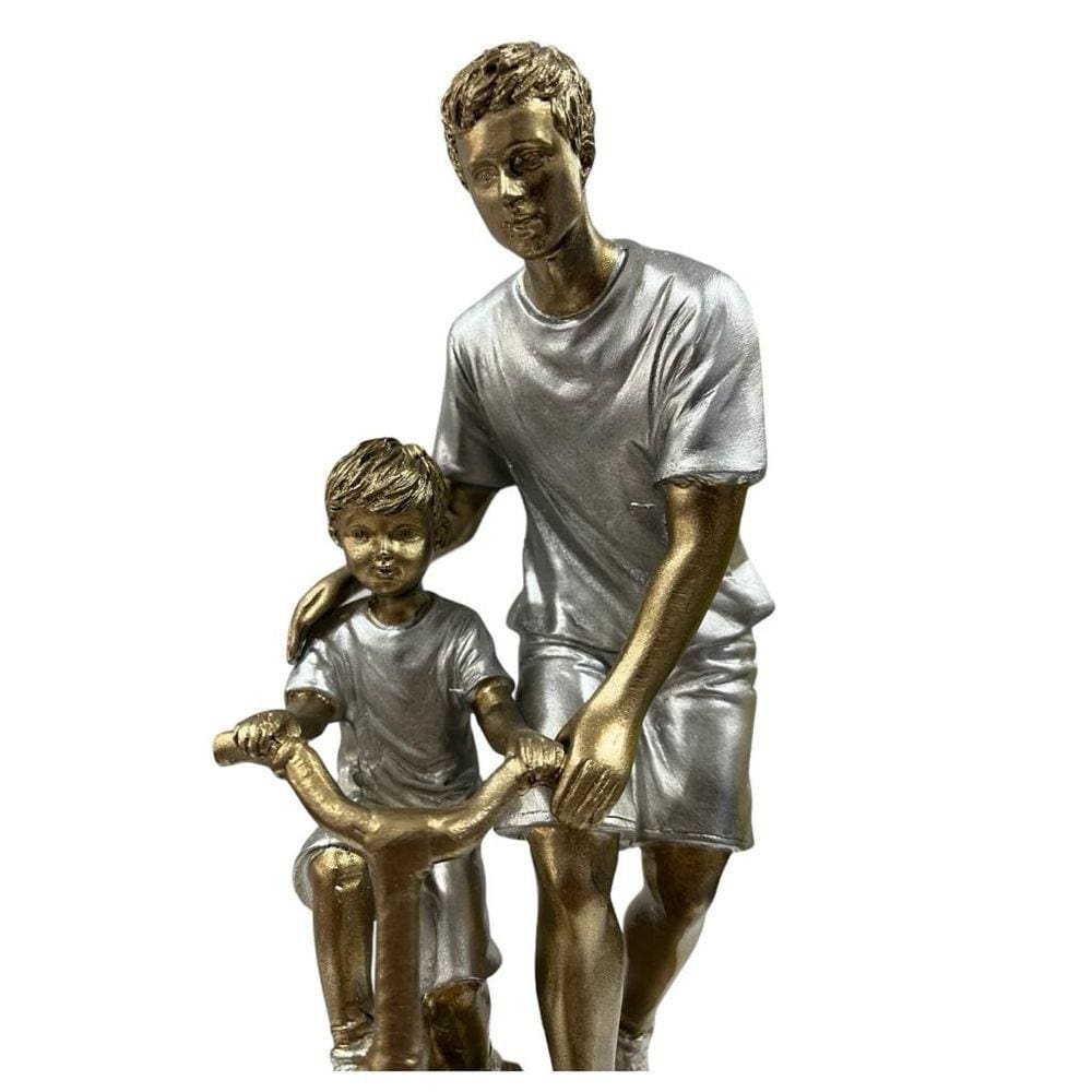 Escultura Pai e Filho Bicicleta amor pai e filho decoração