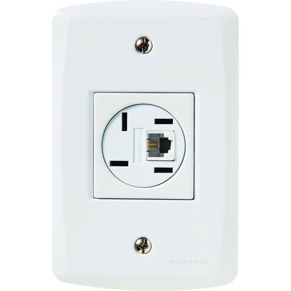 Placa 4x2+ 1 Tomada P-telefone 4p+rj11 Branco Tramontina Branco - 4x2