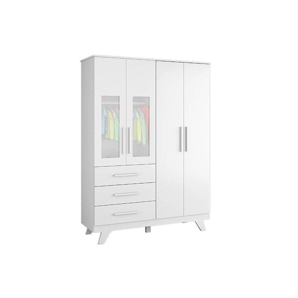 Guarda Roupa Infantil Retrô c/ 3 Portas e 4 Gavetas Branco - Peroba