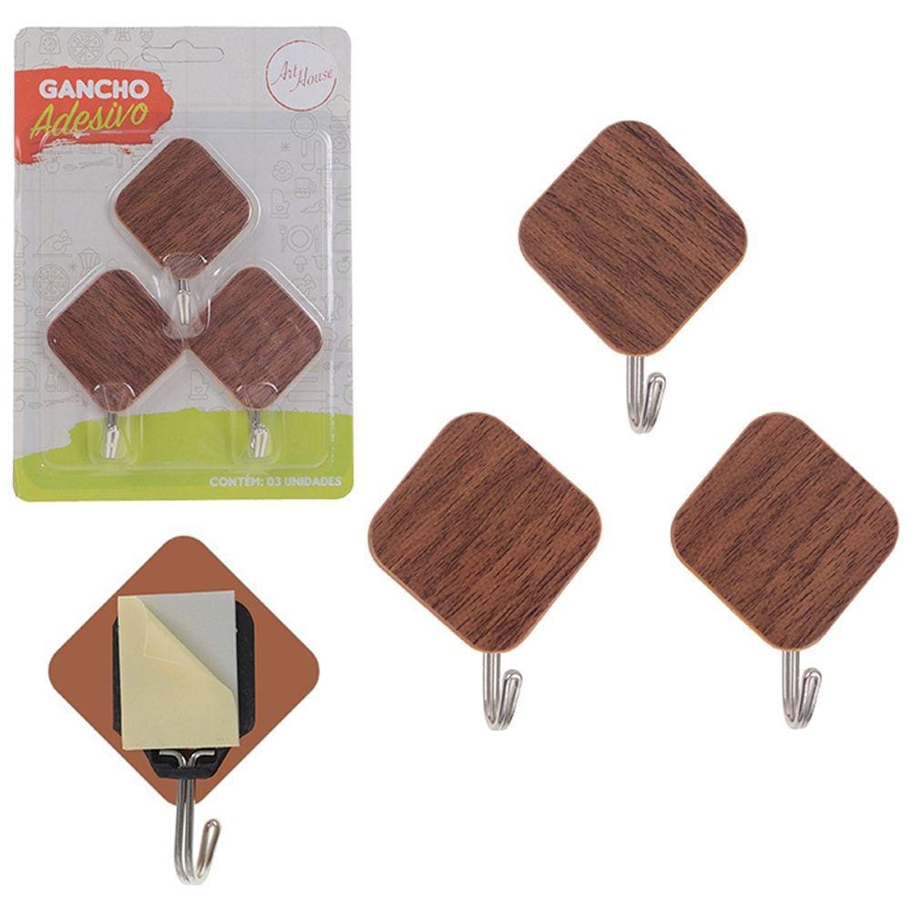 Kit 3 Ganchos Auto Adesivo Em Formato De Losango