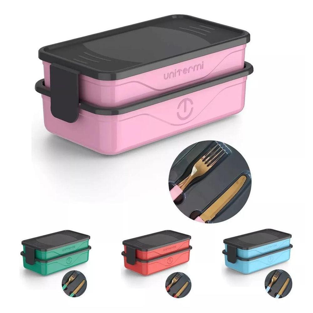 Marmita Térmica Fit Unitermi 1,3L - Rosa - Com Talheres