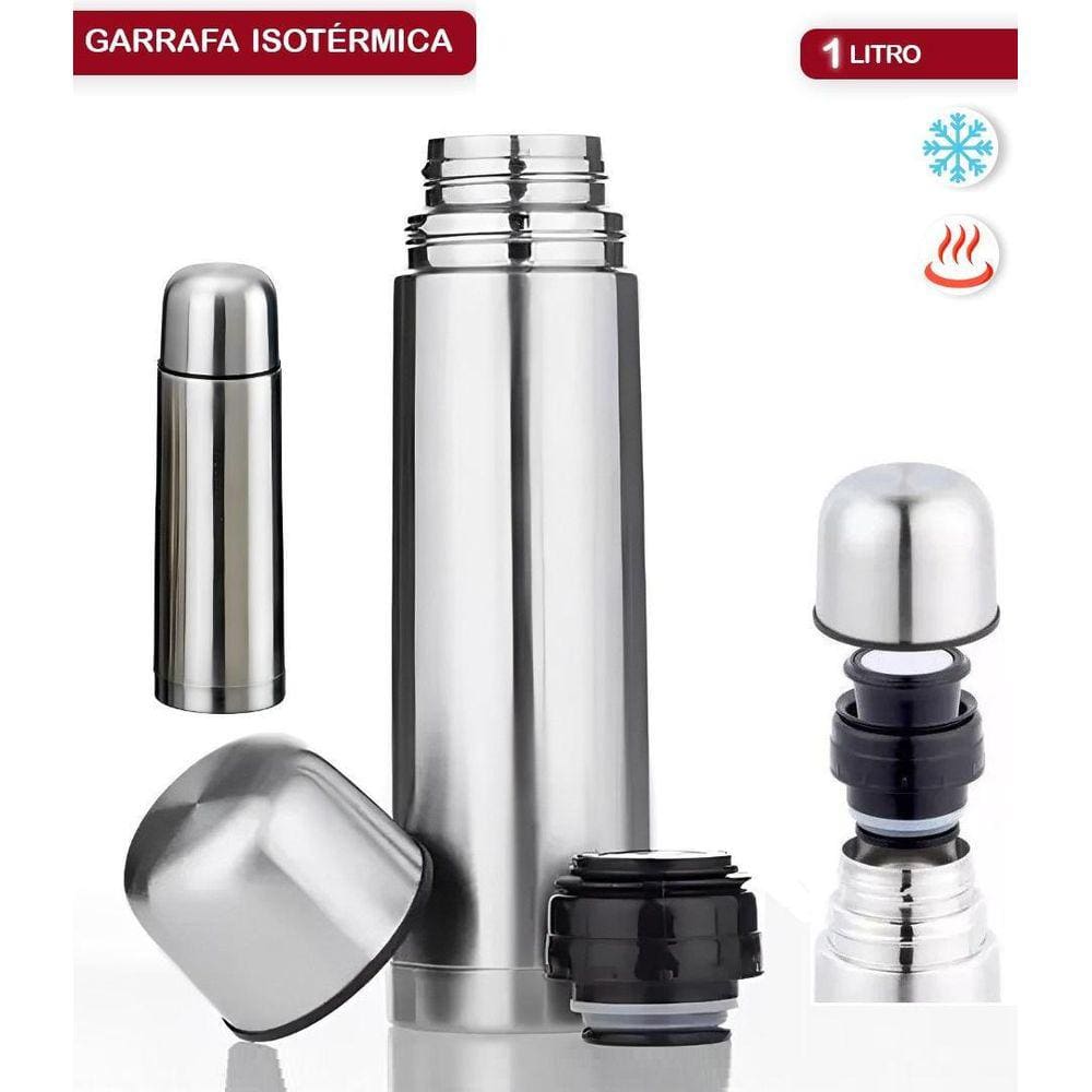 Garrafa Térmica Inoxidável Preserva Quente E Gelada 1 Litro