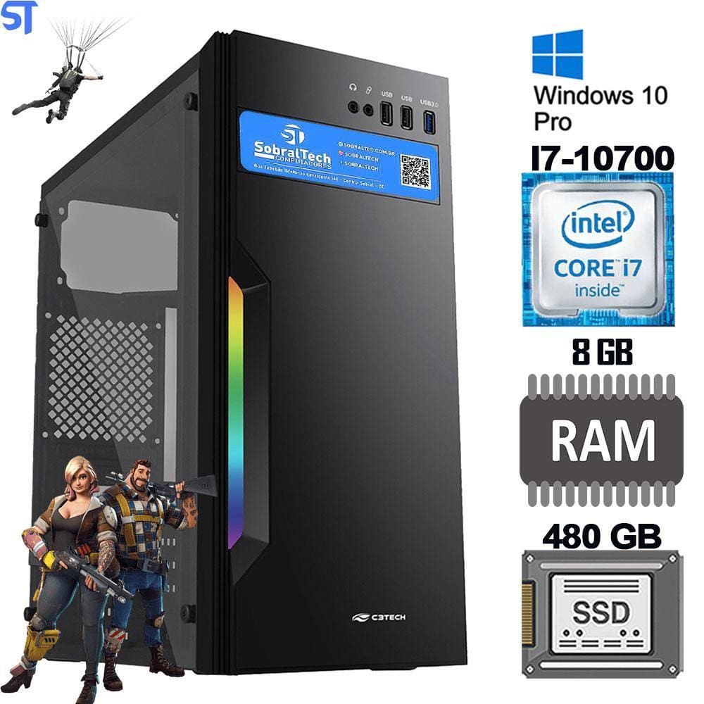 Computador Gamer I7-10700 H470M Ram-8Gb Ssd-480Gb Fonte250W