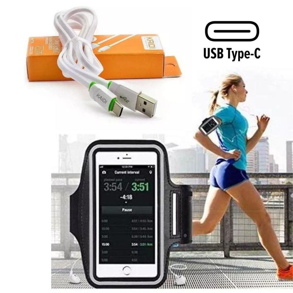 Braçadeira Para Celular Corrida Esporte Ciclismo Suporte Celular + Cabo USB TIPO C