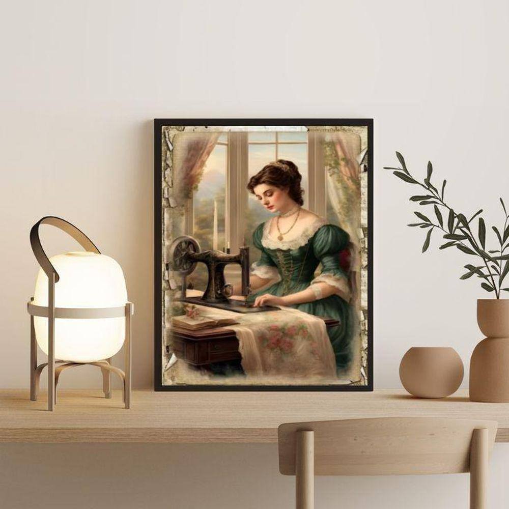 Quadro Decorativo Vintage Costureira 45X34Cm