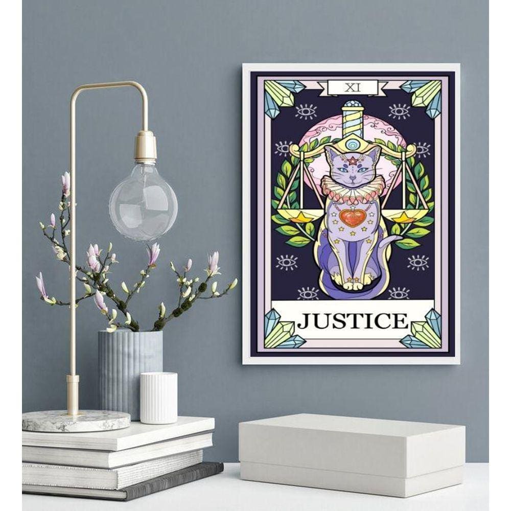 Quadro Carta Tarot Gato Justiça 45X34Cm