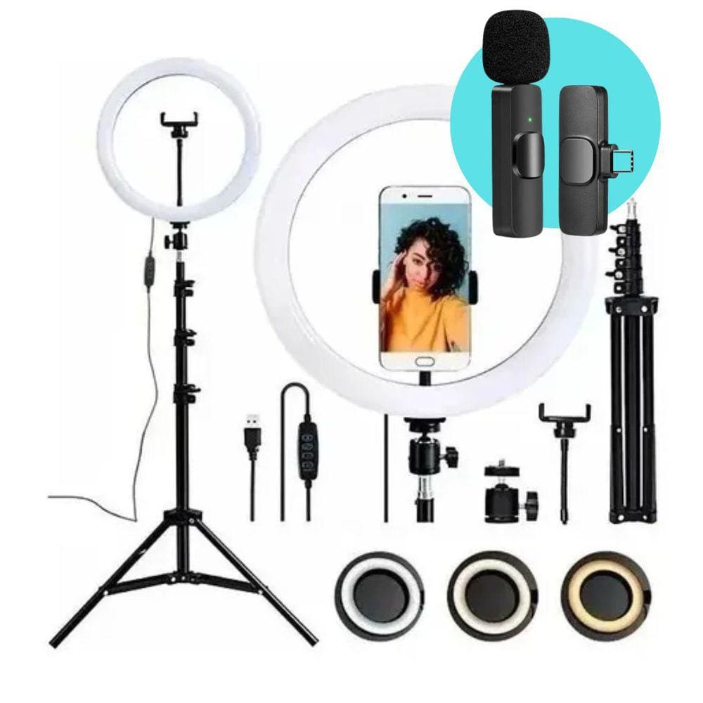 Ring Light 12 Polegadas tripé 2.1m suporte para celular encaixe articulado + MIC DE LAPELA TIPO C