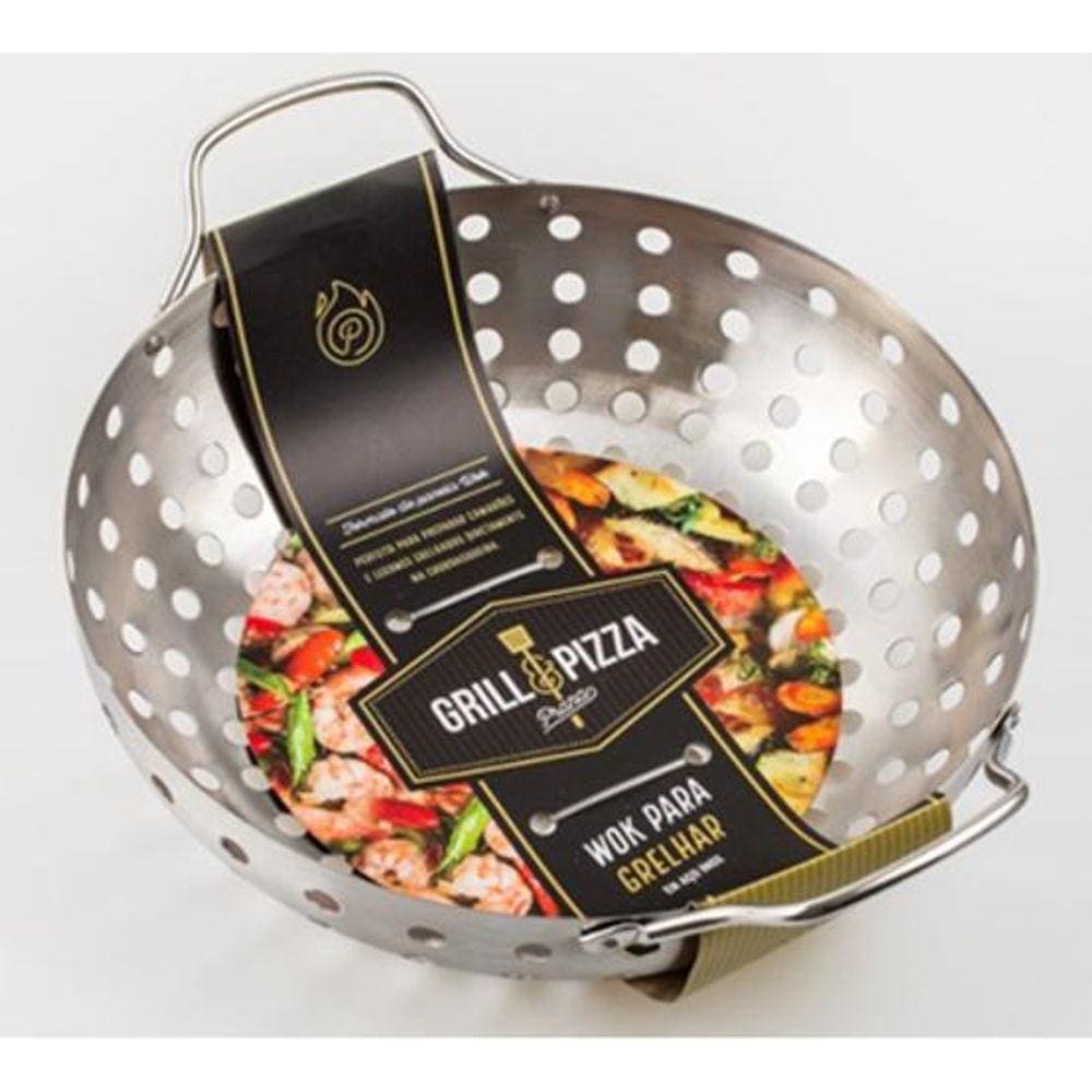 Panela Wok Inox Para Grelhar Em Churrasqueira