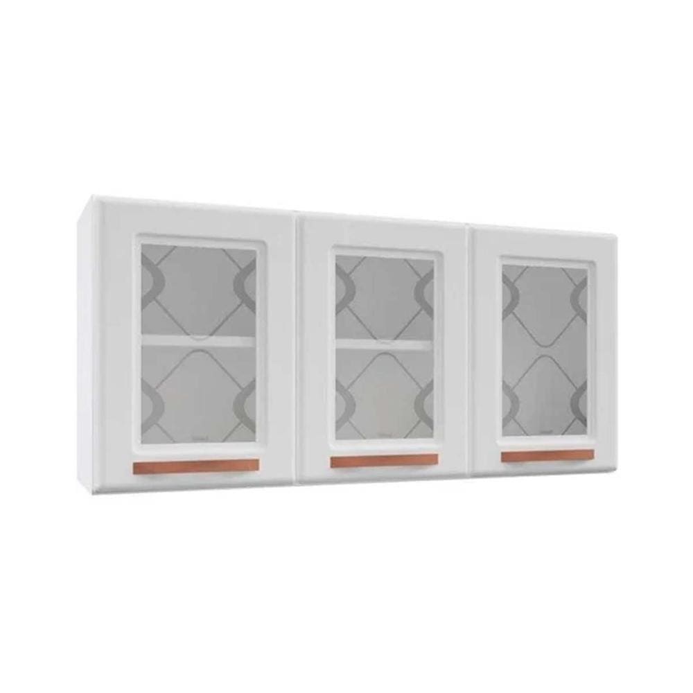 Armário Aéreo p/ Cozinha Mirage New Aço 3 Portas c/Vidro 120cm Branco - Telasul