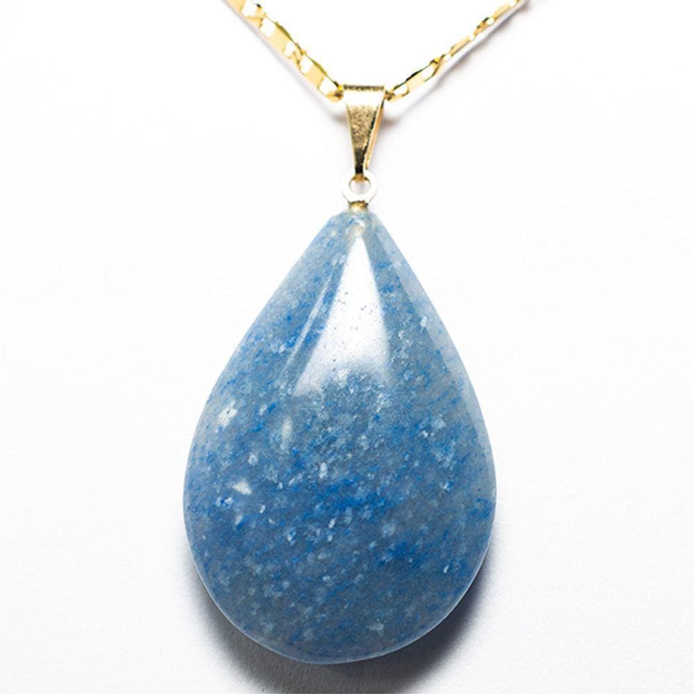 Colar Gota Quartzo Azul Pedra Natural Montagem Pino Dourada