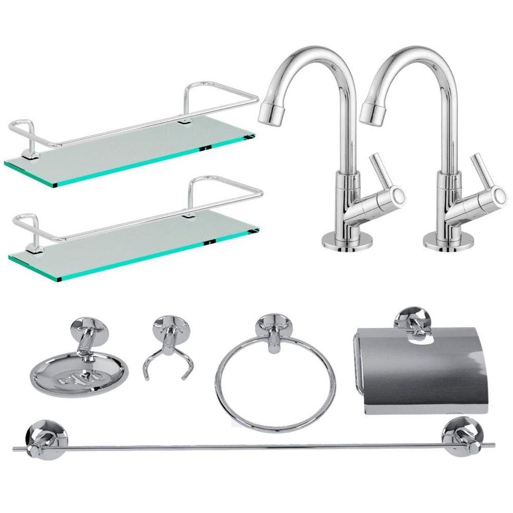 Combo Banheiro / 2 Torneiras 123 + 2 Porta Shampoo Reto + 1