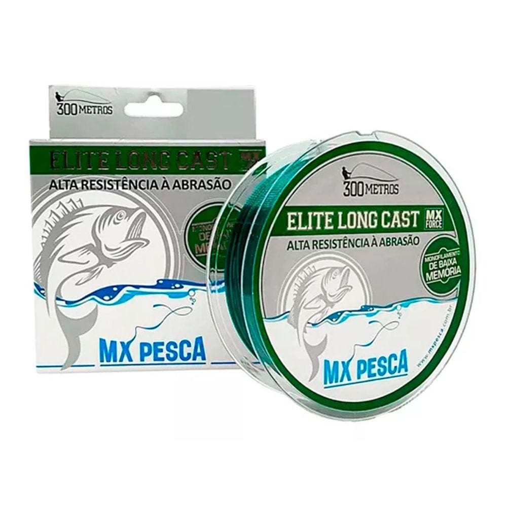 Linha MX Pesca Elite Long Cast 300m Monofilamento Verde Escuro 0.43mm 24,60kg