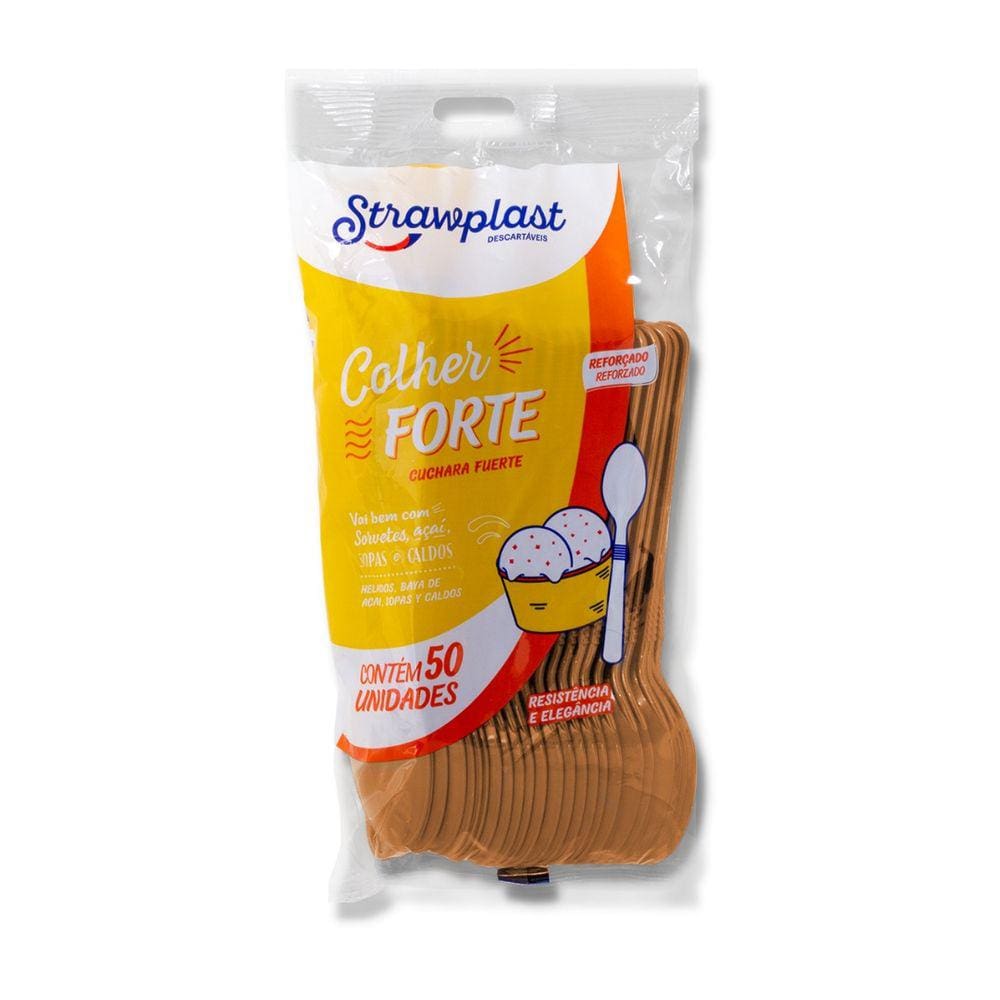 Kit C/ 01 Pct. De Colher Forte Dourada C/ 50 Un.