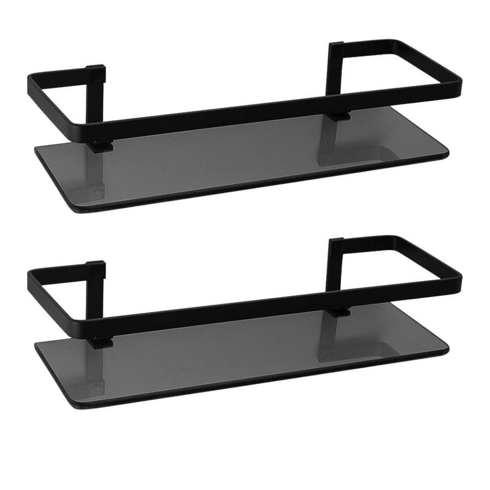 Kit 2 Porta Shampoo Reto Preto Rectangular Luxo Banheiro