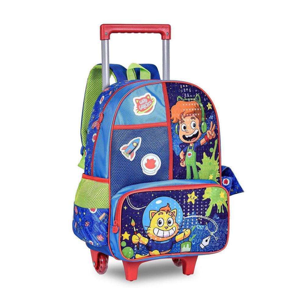 Mochila Rodinha Gato Galáctico Azul 40x30x13 - Clio GG24116K
