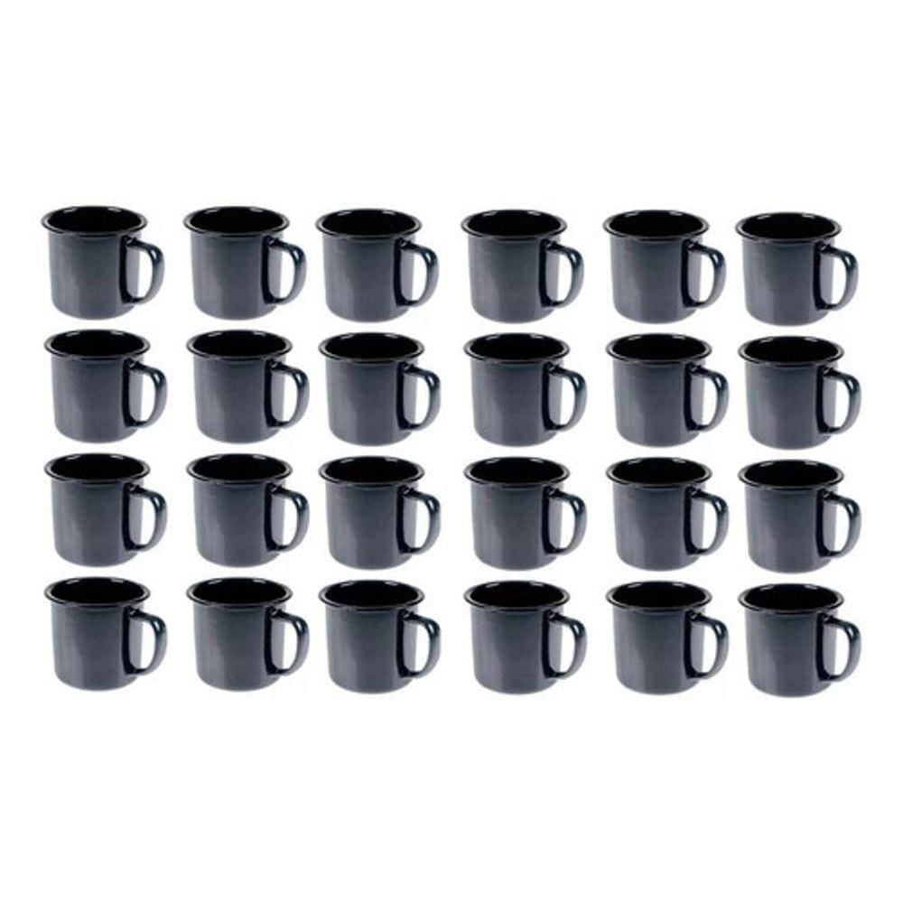 Caneca Esmaltada Retro 150Ml Preta Vintage Jogo 24 Pcs