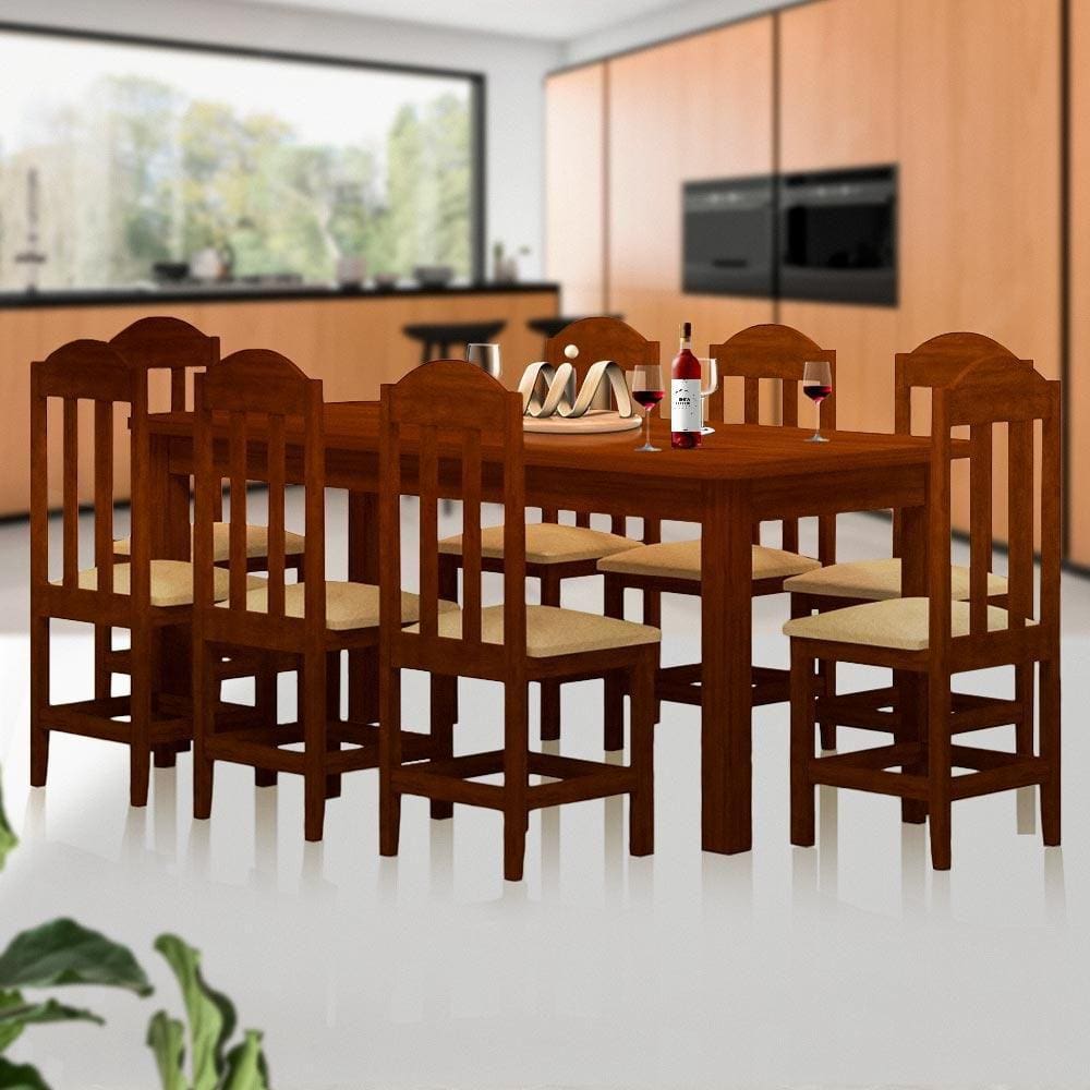 Mesa de Jantar Estofada de Madeira Maciça para 8 Lugares