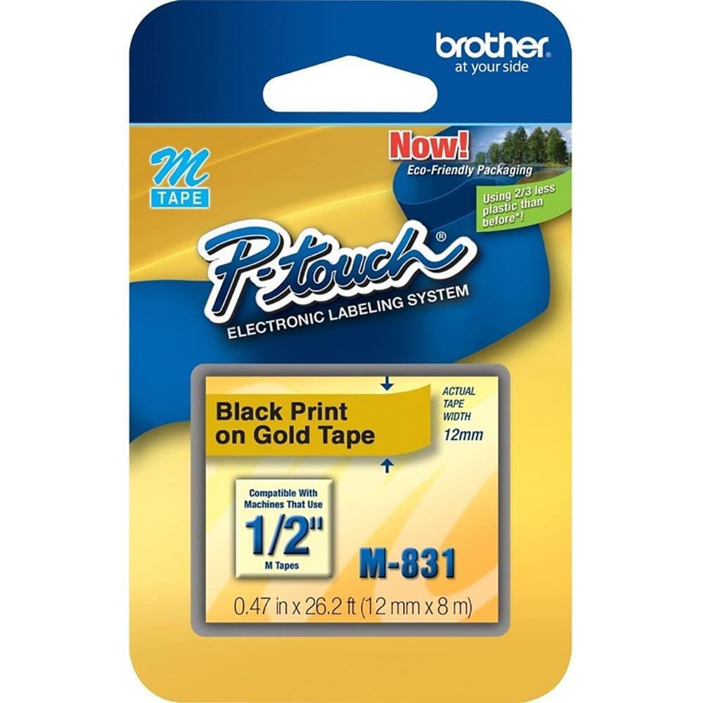 Fita Brother M-831 12mm Preto/Ouro
