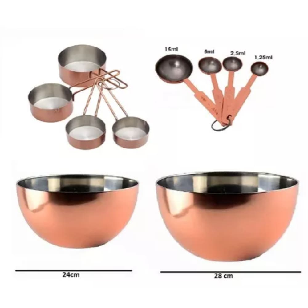 Kit Colher Xicara Medidor Bowl 10 Pçs Inox Bronze Mimo