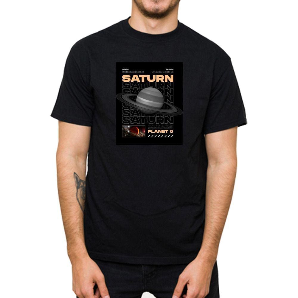 Camiseta 100% Algodao Manga Curta Masculina Estampa Planeta Saturno