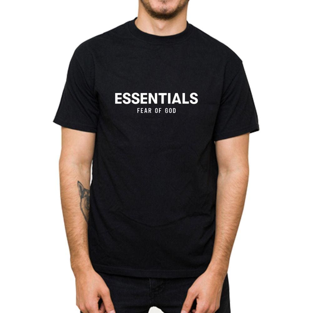Camiseta Masculina Basica Algodao Frase Essentials Fear Of God Manga Curta Dia a Dia