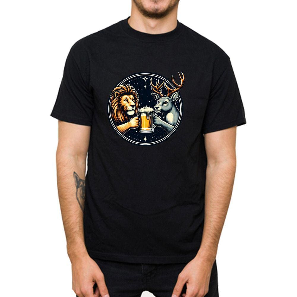 Camiseta Basica Masculina Algodao Qualidade Premium Estampa Leao e Rena Cervejeiros