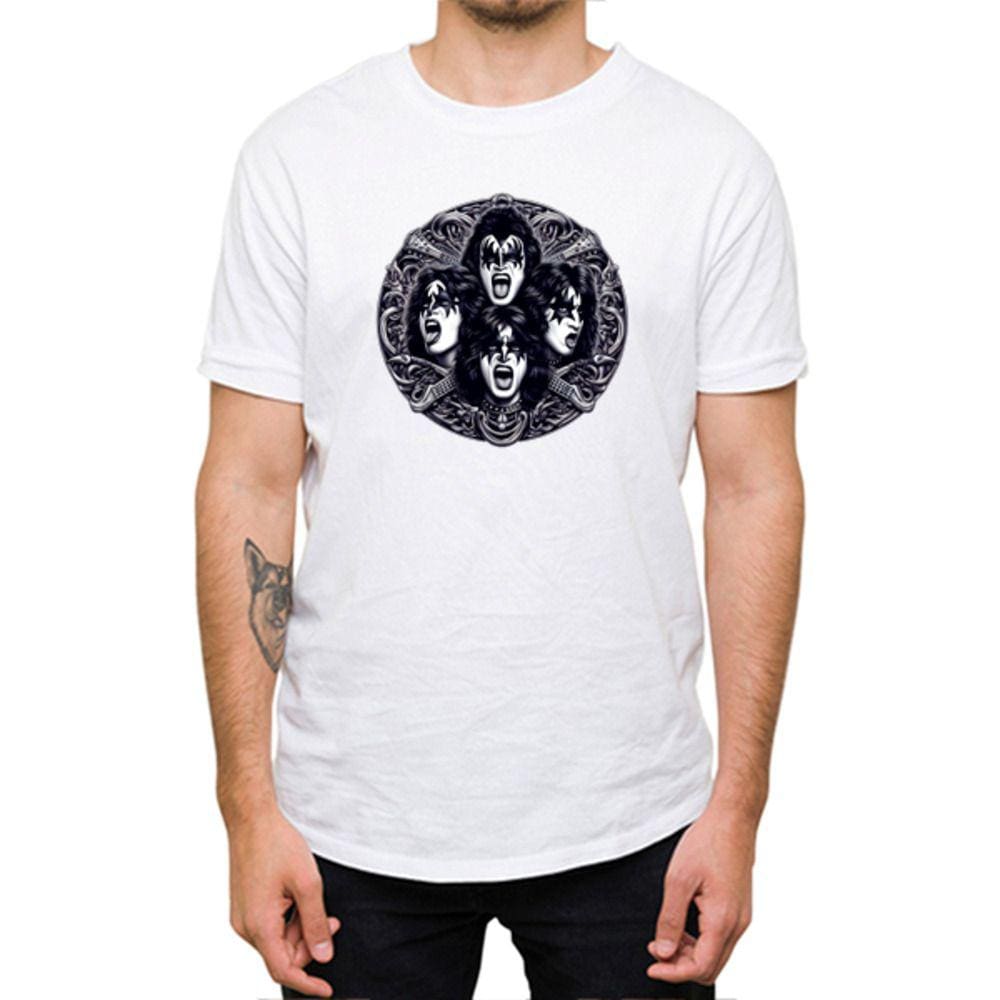 Camiseta Banda Kiss Manga Curta Gola Redonda Premium Masculina Macia