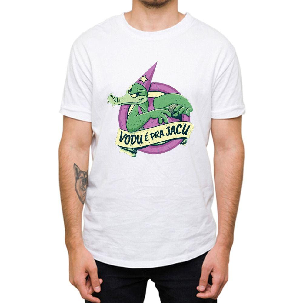Camiseta Algodao Estampada Masculina Jacaré Frase Vodu é Pra Jacu Basica