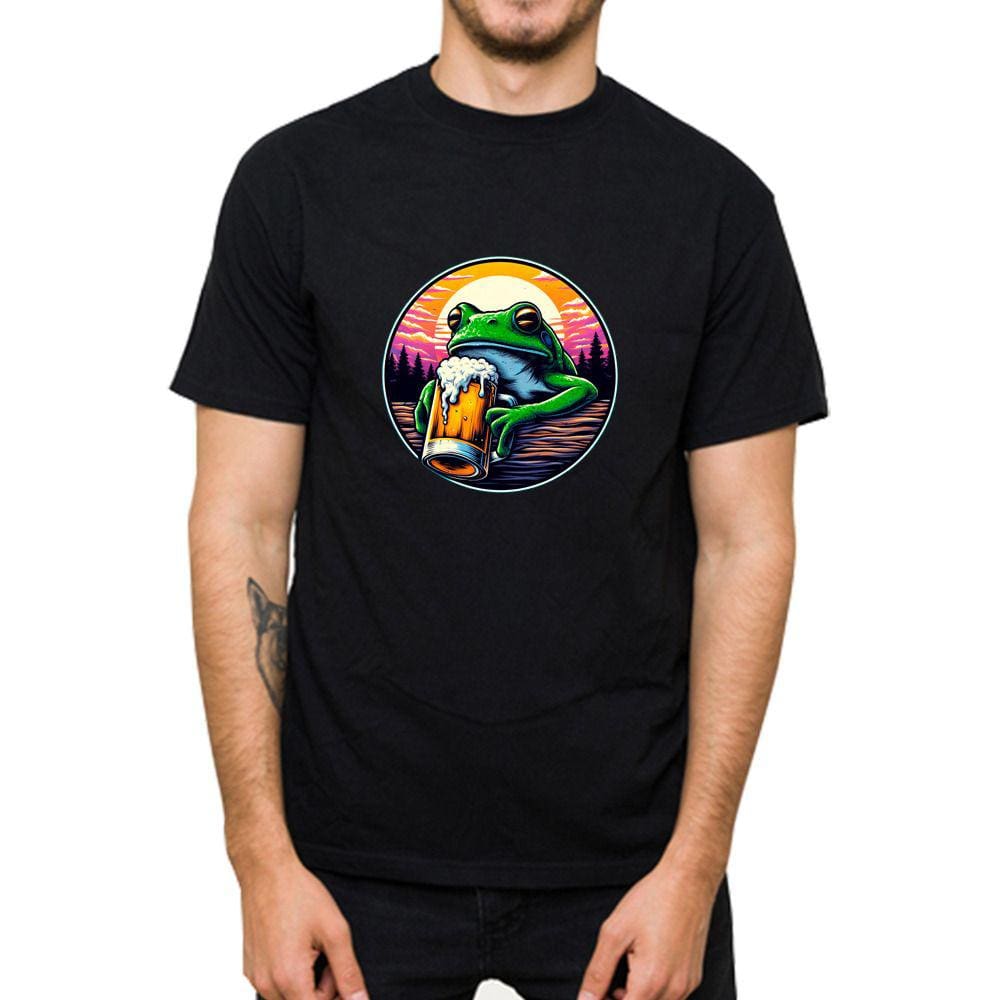 Camiseta Masculina Basica Estampa Sapo Bebendo Cerveja Engraçada Manga Curta
