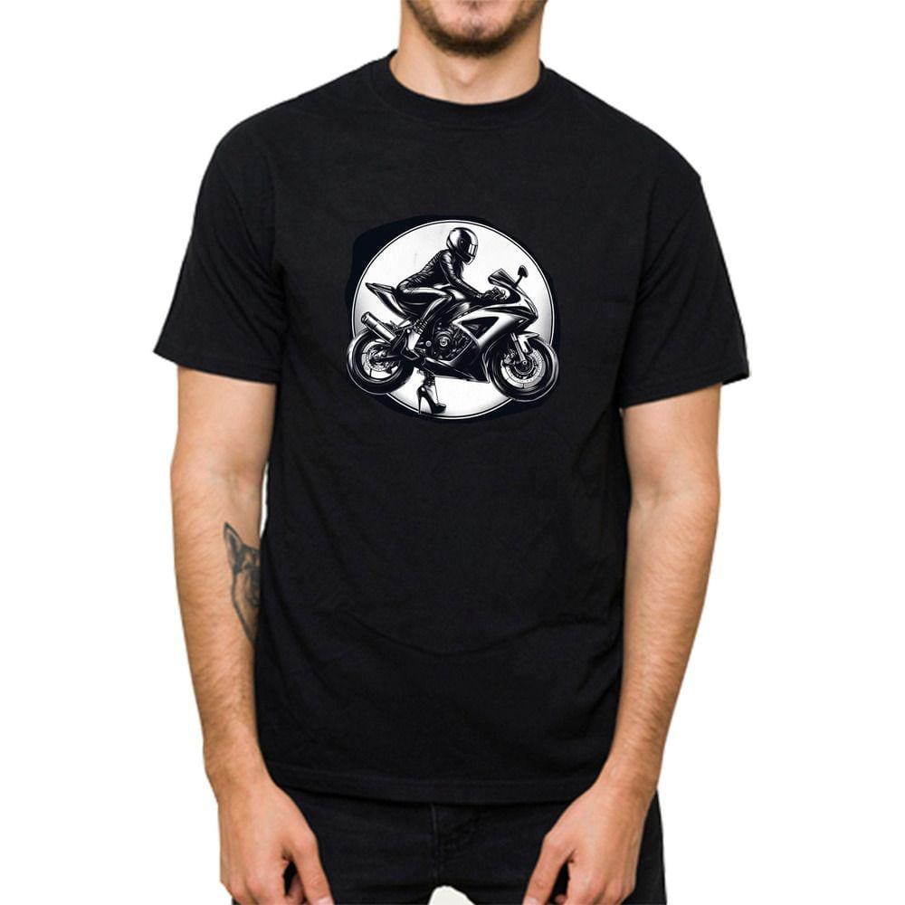 Camiseta Masculina Algodao Premium Estampa Motoqueira Salto Alto Macia Gola Redonda