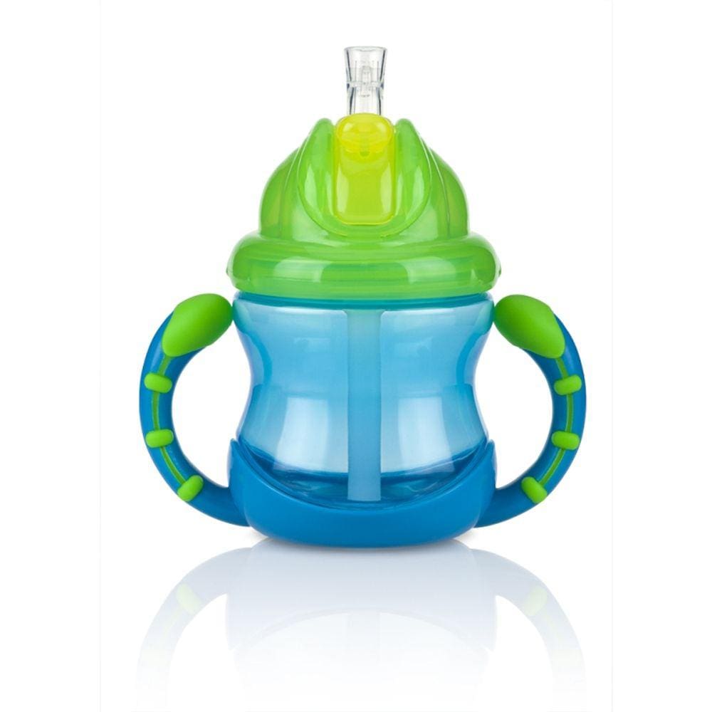 Copo com Alça e Canudo de Silicone Retratil 240ml Azul - Nûby