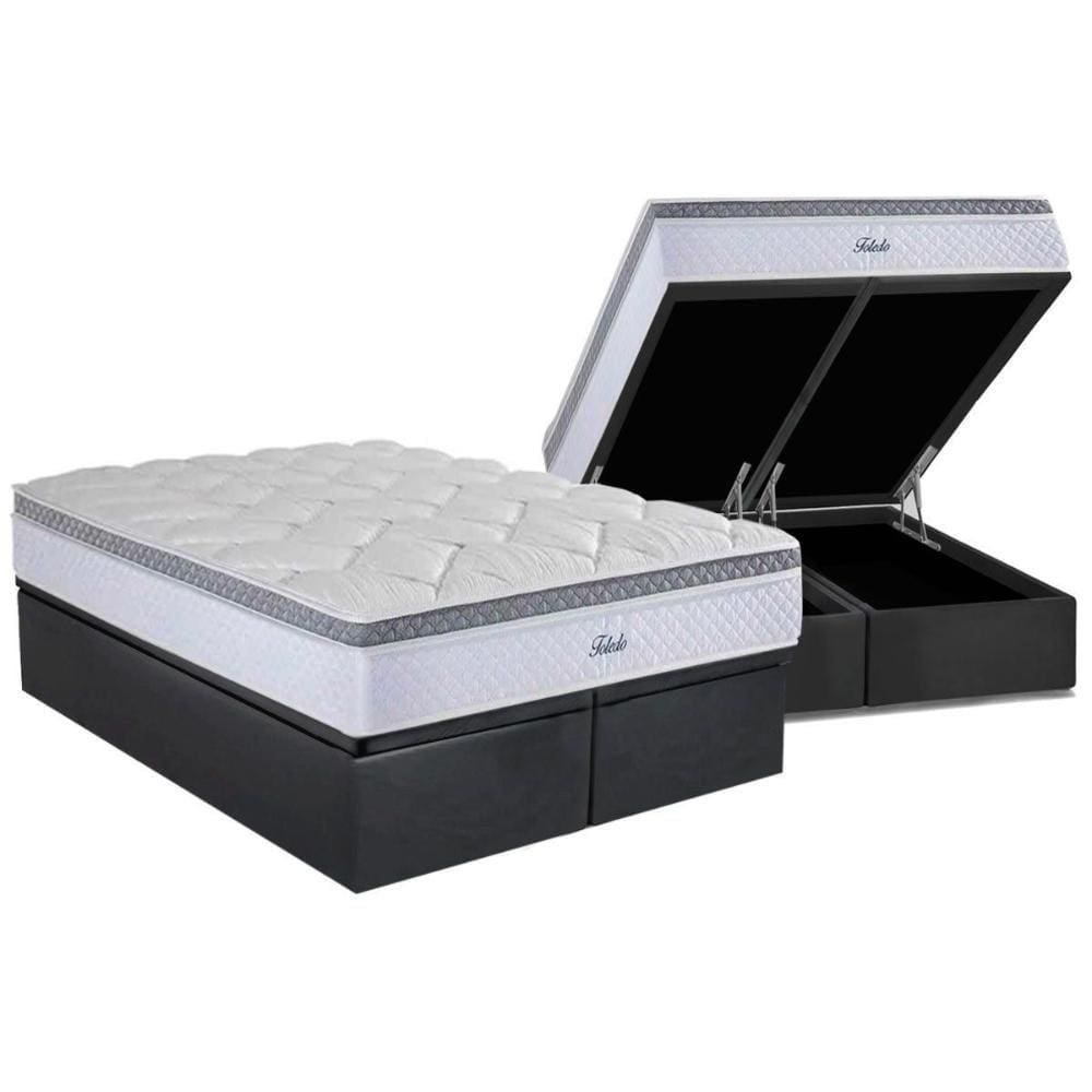 Conjunto Box Baú Queen: Colchão Molas Herval MasterPocket Ensacadas Toledo + Base CRC Suede Gray(158x198)