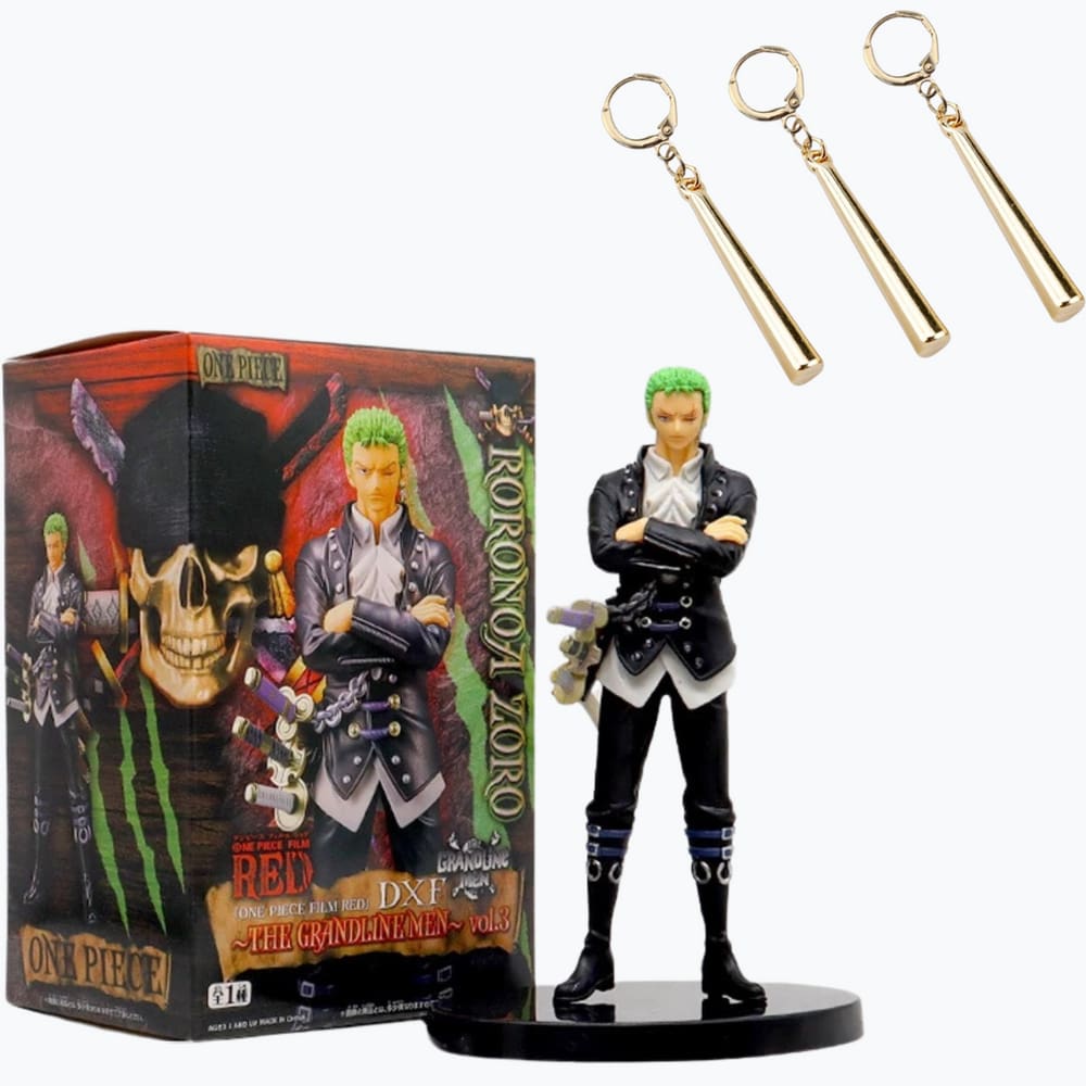 Boneco One Piece - Roronoa Zoro 17cm de jaqueta + 3 Brincos