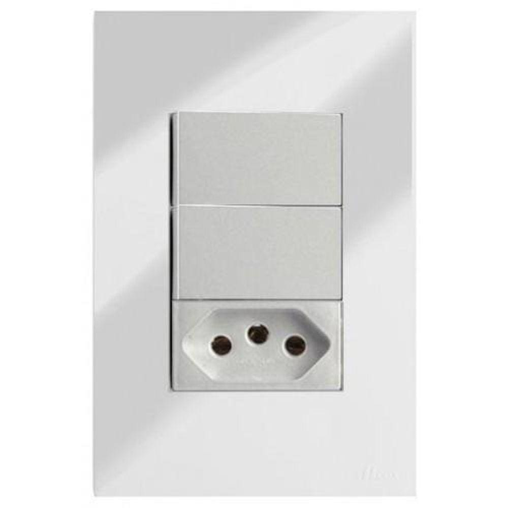 Cj Duplo Simples + Tomada 10A 4X2 - Recta Espelhada Gloss