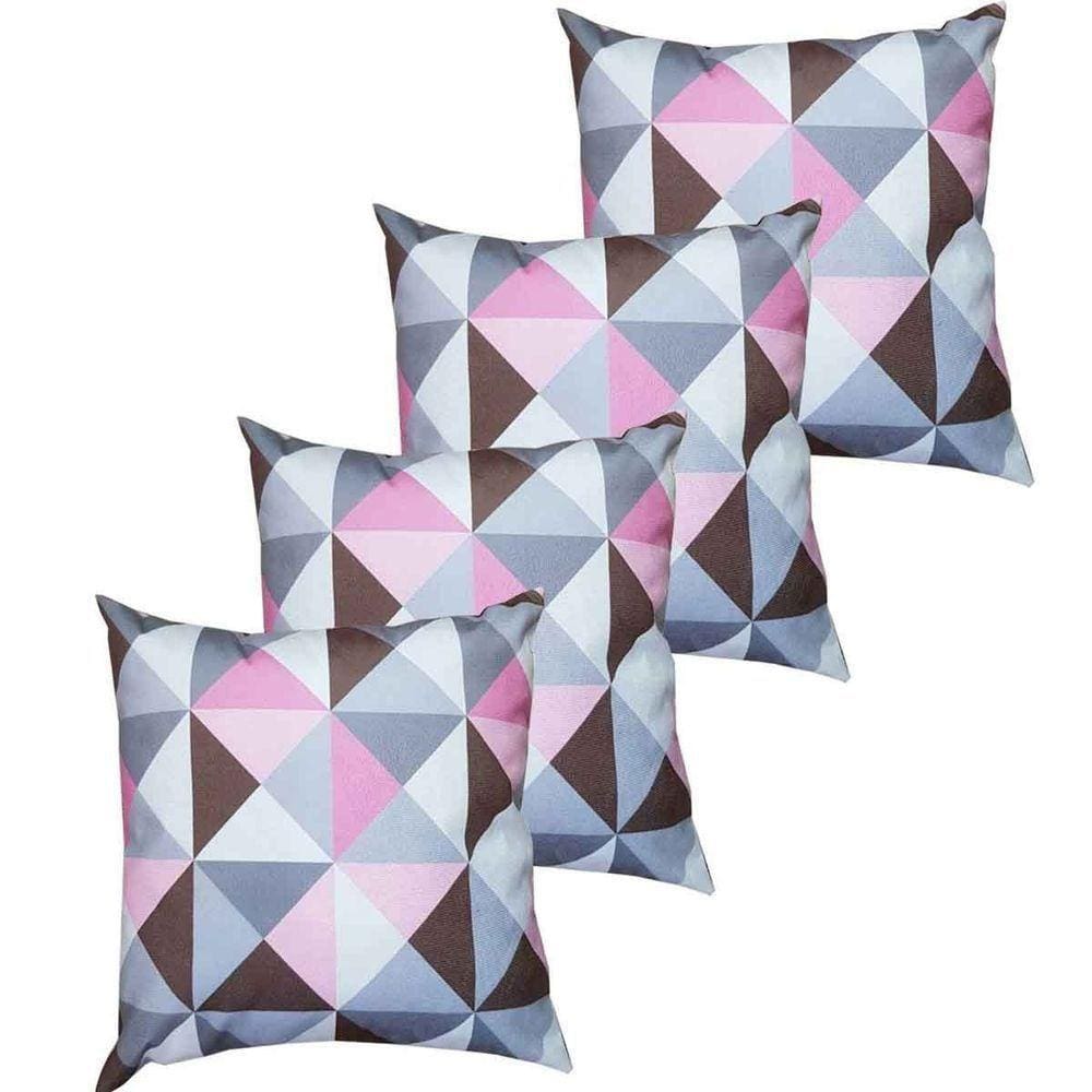 Kit 4 Capas Para Almofada 45 Cm X 45 Cm Suede Triângulo - Casa Chick Estampa Triângulo Rosa