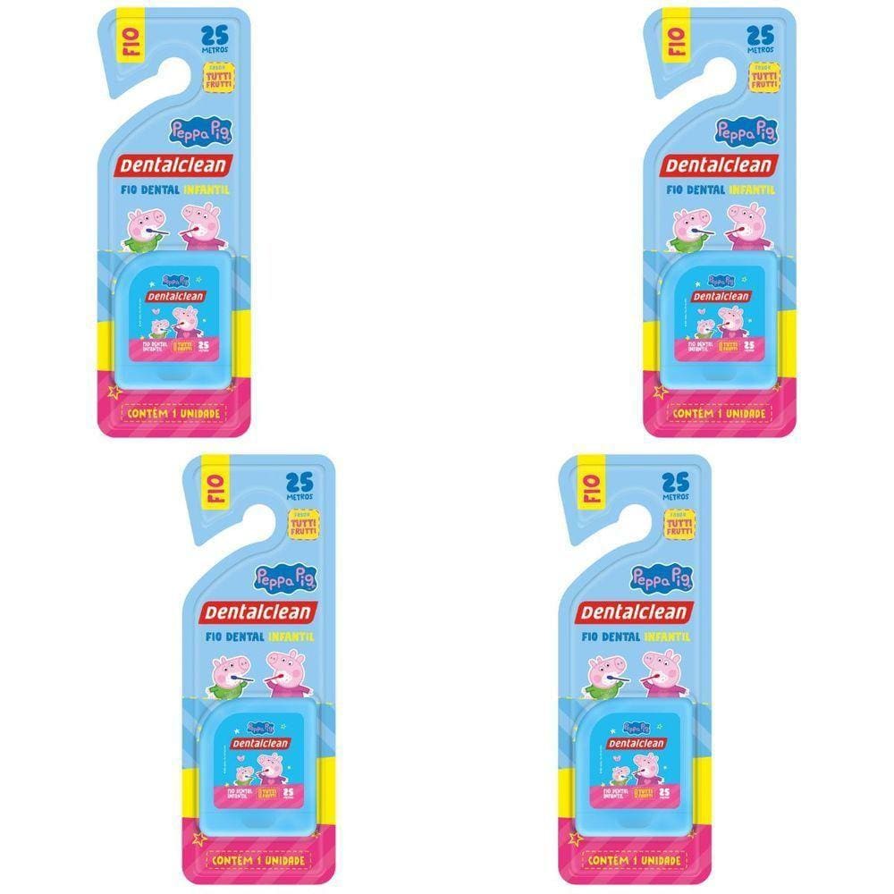 4 Fio Dental Infantil - Peppa Pig - 25m - Azul - Dentalclean