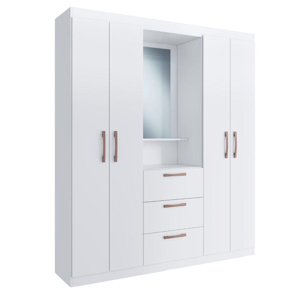 Guarda Roupa Casal 4 Portas 3 Gavetas Capelinha 156cm Panamá Branco - Megasul