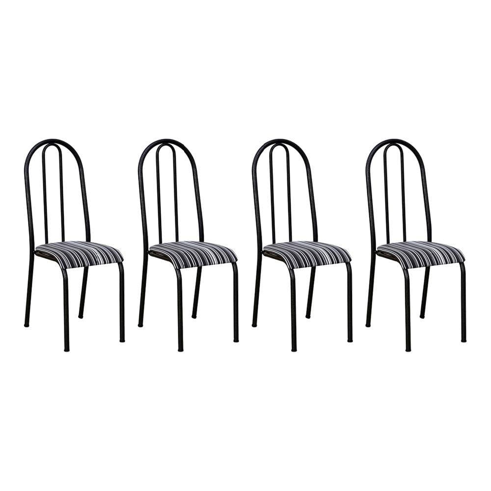 Kit 4 Cadeiras de Cozinha Flórida Estampado Preto Listrado Pés de Ferro Preto - Pallazio