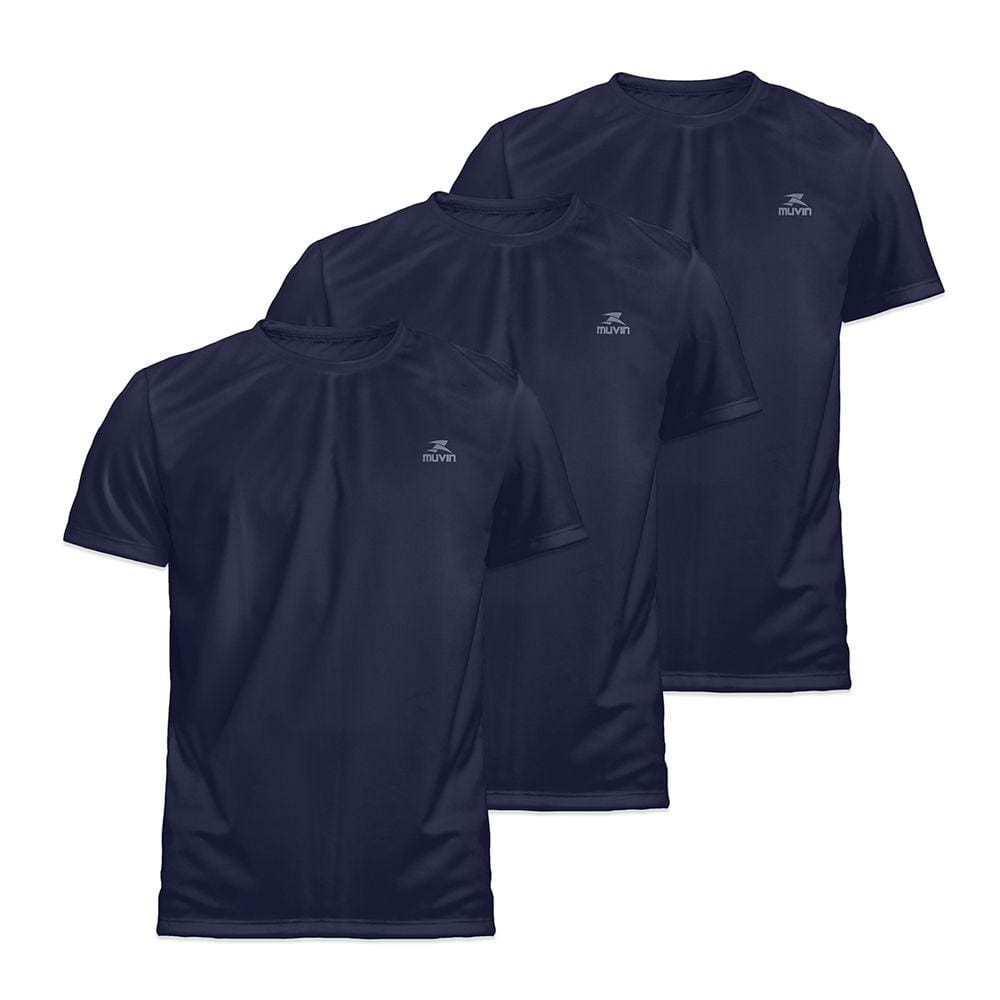 Kit 3 Camisetas Dry Basic SS Muvin Masculina - Proteção Solar UV50 - Manga Curta - Treino, Corrida, Caminhada e Academia