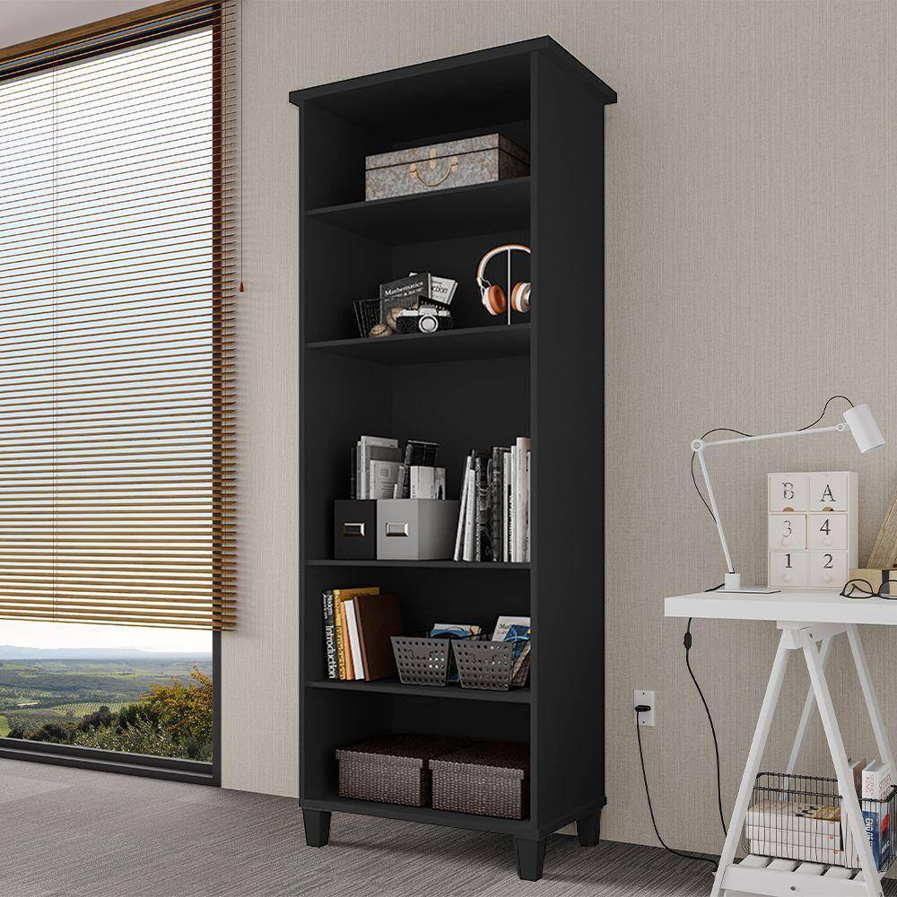 Estante Livreiro Multiuso Library 4 Prateleiras Ideal Para Sala De Estar E Quarto Preto Cor Preto