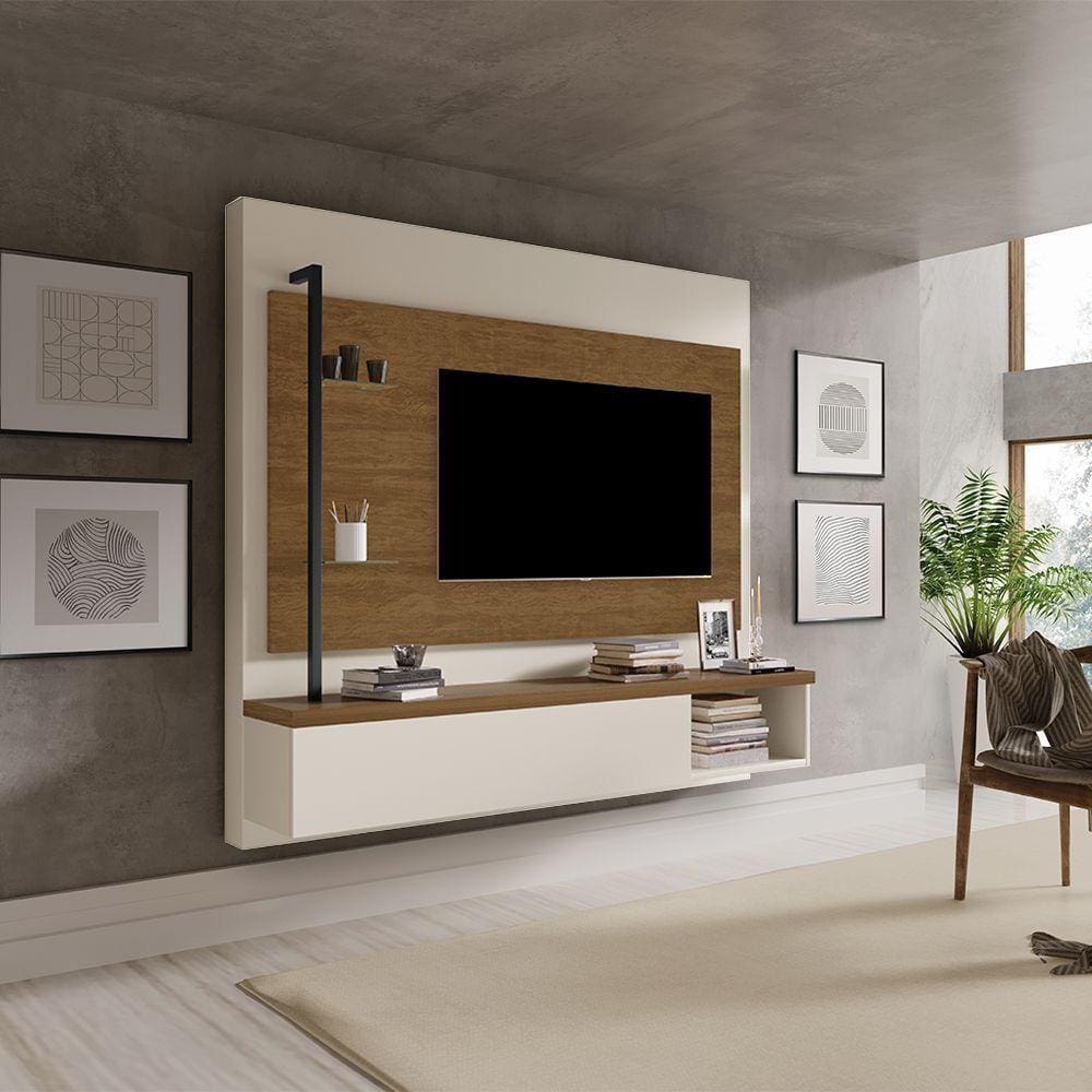 Painel Estilo Industrial Galea Para Tv Até 55 Polegadas Em Mdf Luapa - Malbec/off White -Cor:Marrom