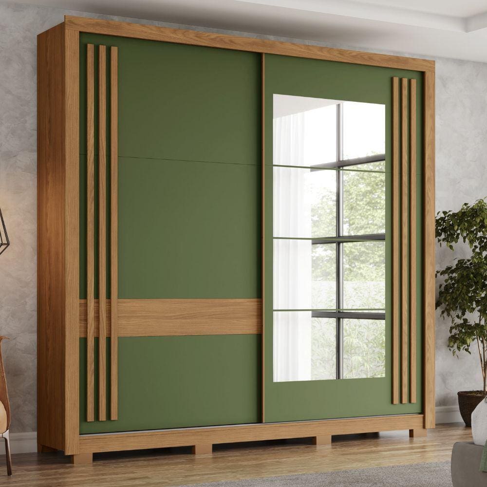 Guarda Roupa casal 2 portas de correr com Espelho Henn Flex