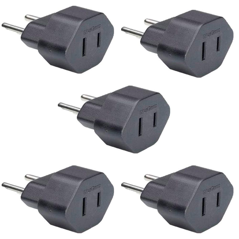 5 Adaptador 2 Pinos 10a Chato Americano P/ Redondo Adp2-22 Preto Margirius